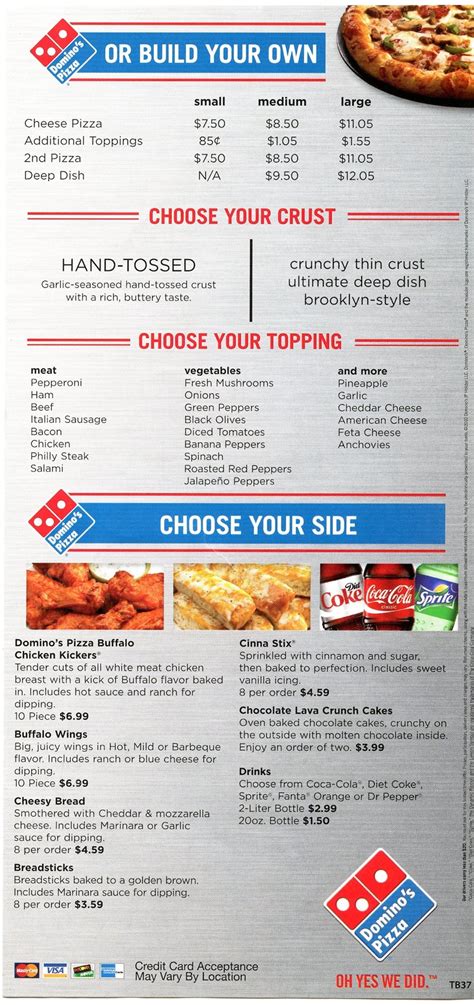 Domino's Delivery Menu .